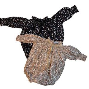 Ali specials brown black floral 9-12M set of two long sleeved one piece tops